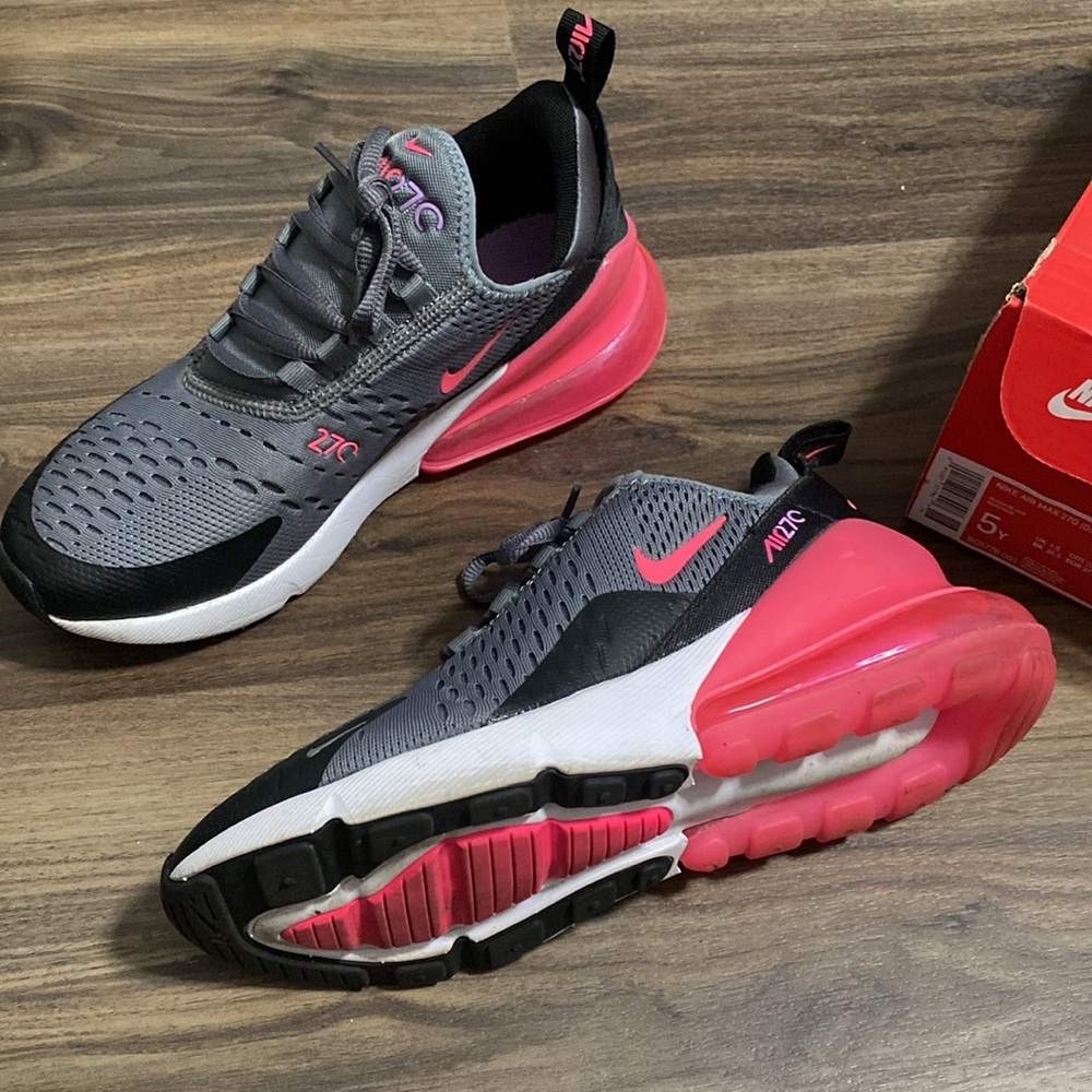 Youth Grade-School Nike Air Max 270 J (GS) Smoke Grey / Pink - Picture 3 of 4